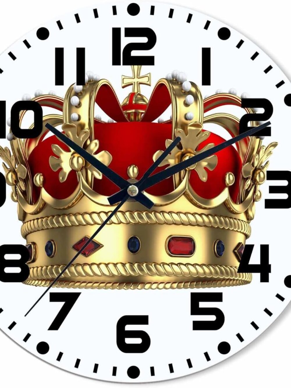 Royal Golden Crown Wall Clock King Queen Red Battery Silent